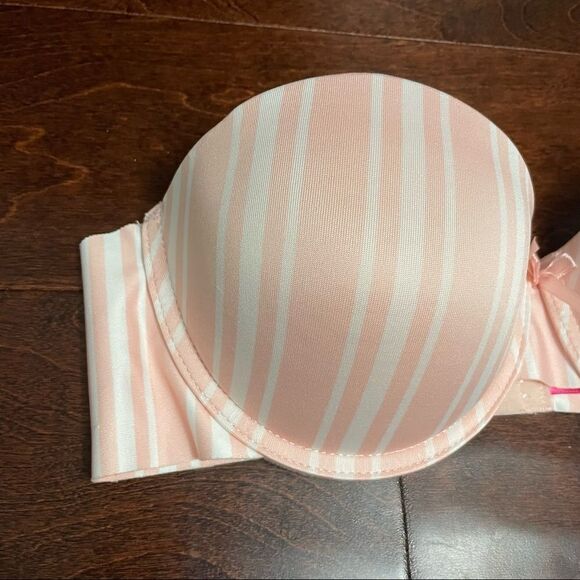 NWT Isaac Mizrahi Strapless Pink and White Striped Bra Size 34C - Picture 2 of 7
